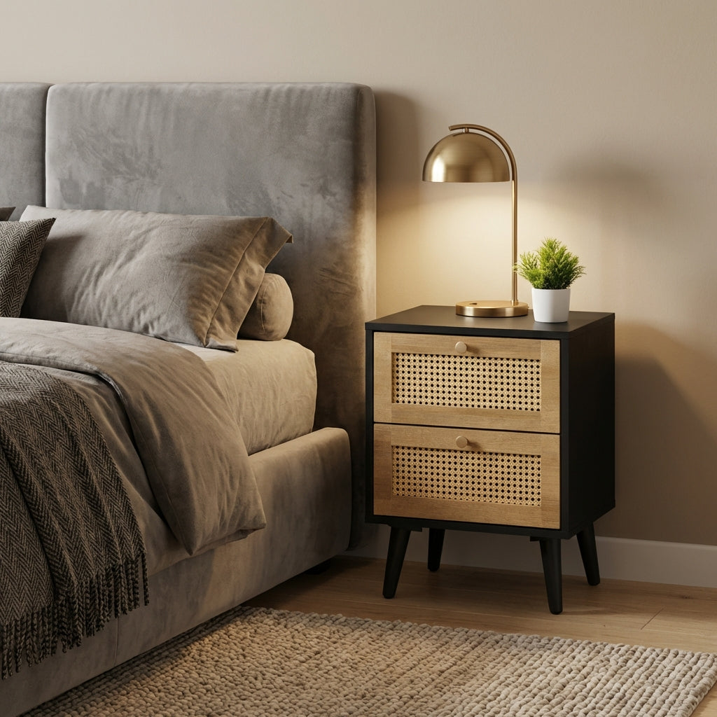 Manila Rattan 2 Drawer Bedside Table