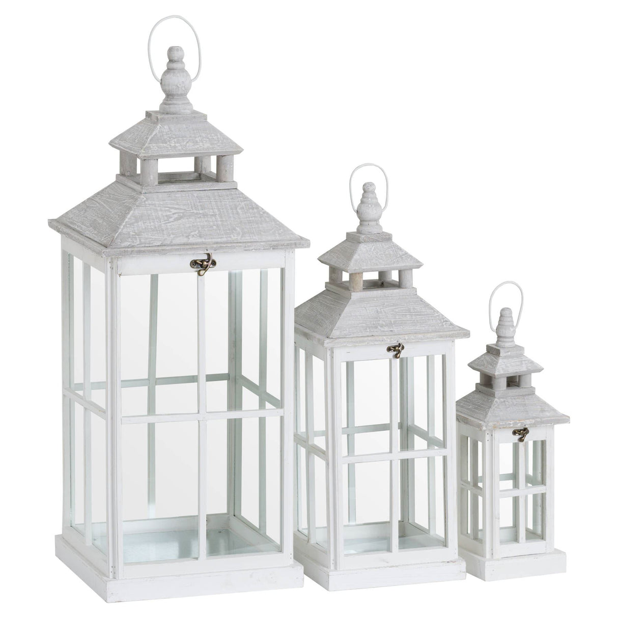 Set of 3 White Window Lanterns with Open Tops