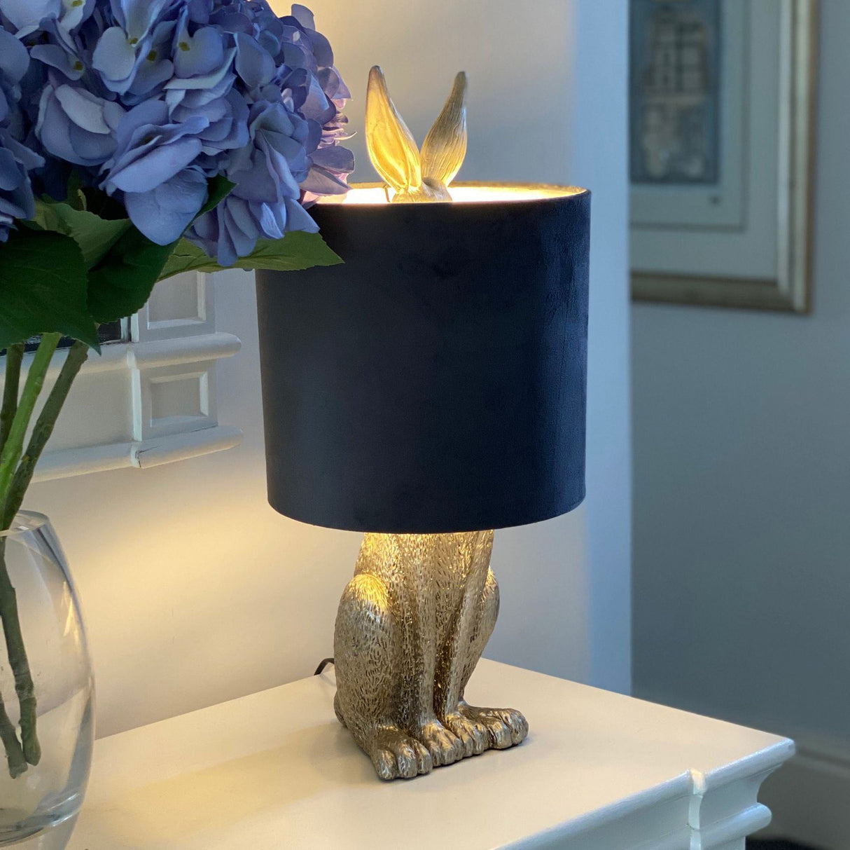 Antique Hare Table Lamp with Velvet Shade