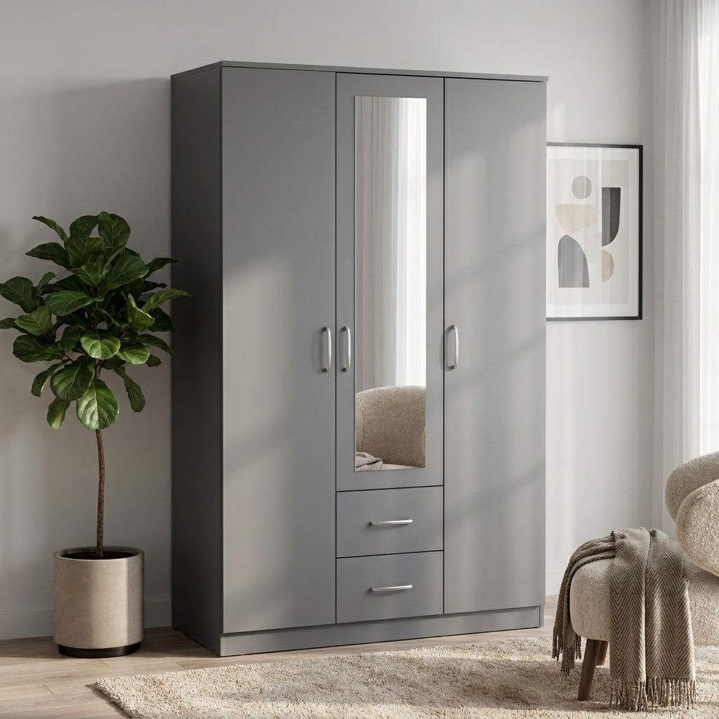 Dakota 3 Door 2 Drawer Mirrored Triple Wardrobe