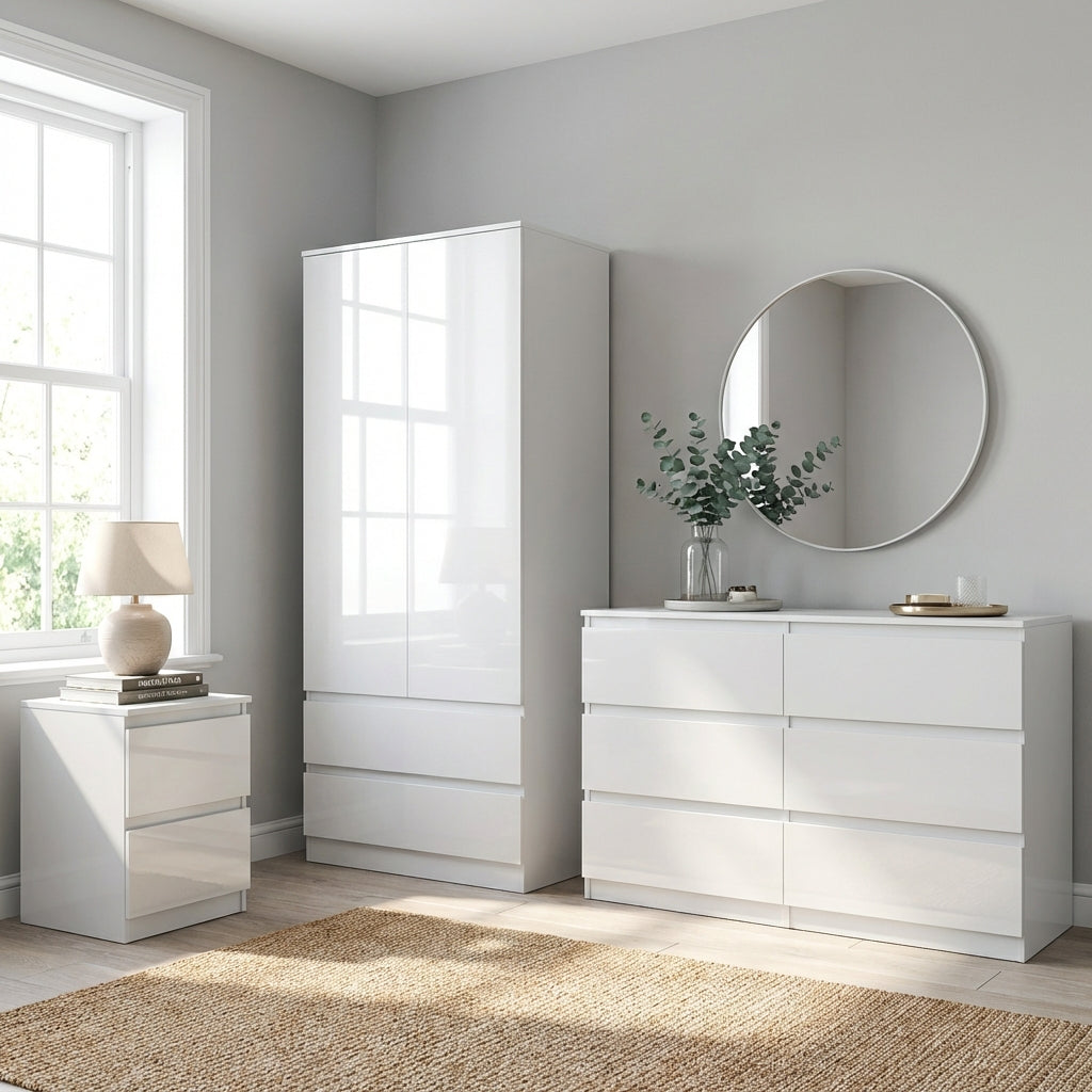 Soho 2 Door Wardrobe, 6 Drawer Chest & Bedside Table Bedroom Set