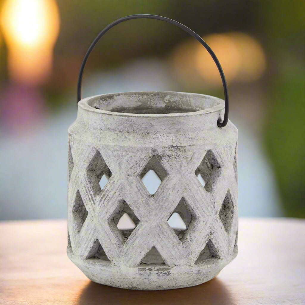Athena Stone Lattice Ceramic Lantern