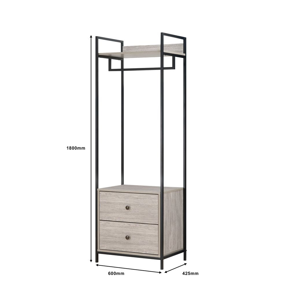 Alva Open Wardrobe Clothes Rail with 2 Drawer 4 Shelf 3 Piece Bedroom Set