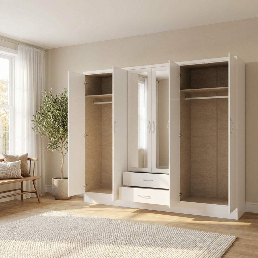 Nevada 6 Door 2 Drawer Mirrored Wardrobe