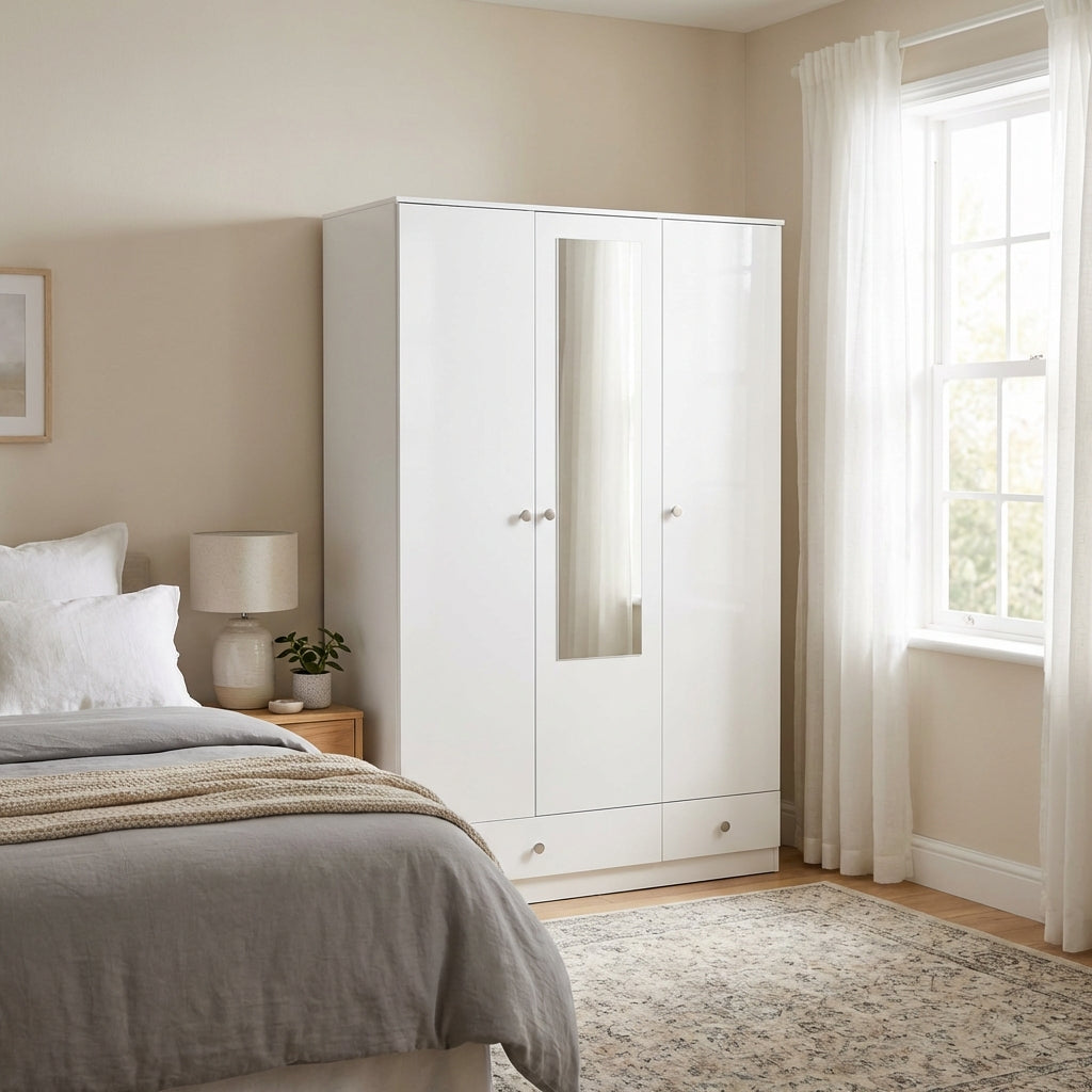 Denver 3 Door 2 Drawer Mirrored Triple Wardrobe