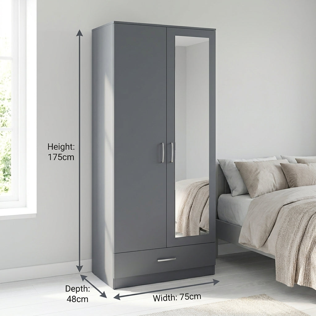 Dakota 2 Door 1 Drawer Double Mirrored Wardrobe