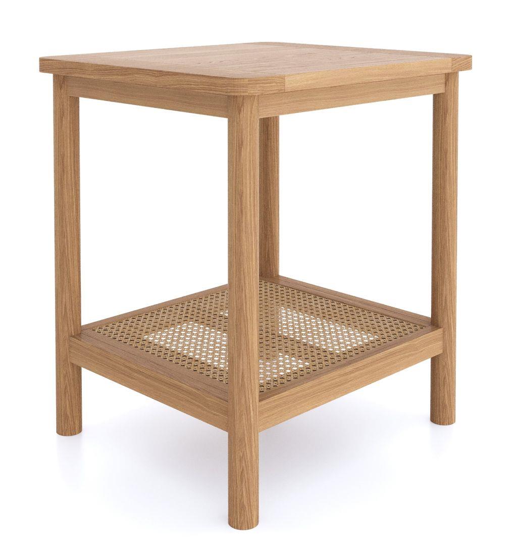 Cypress Side Table with Rattan Open Shelf