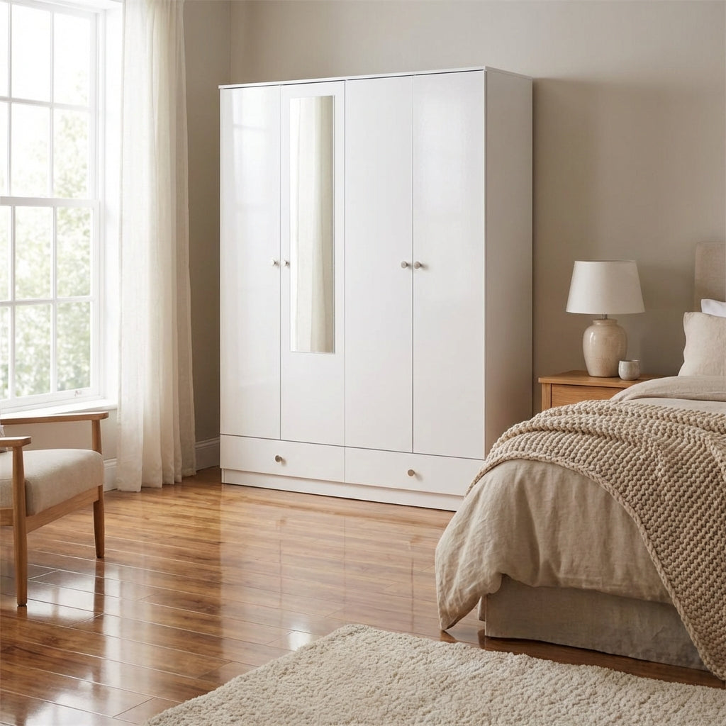 Denver 4 Door 2 Drawer Mirrored Wardrobe