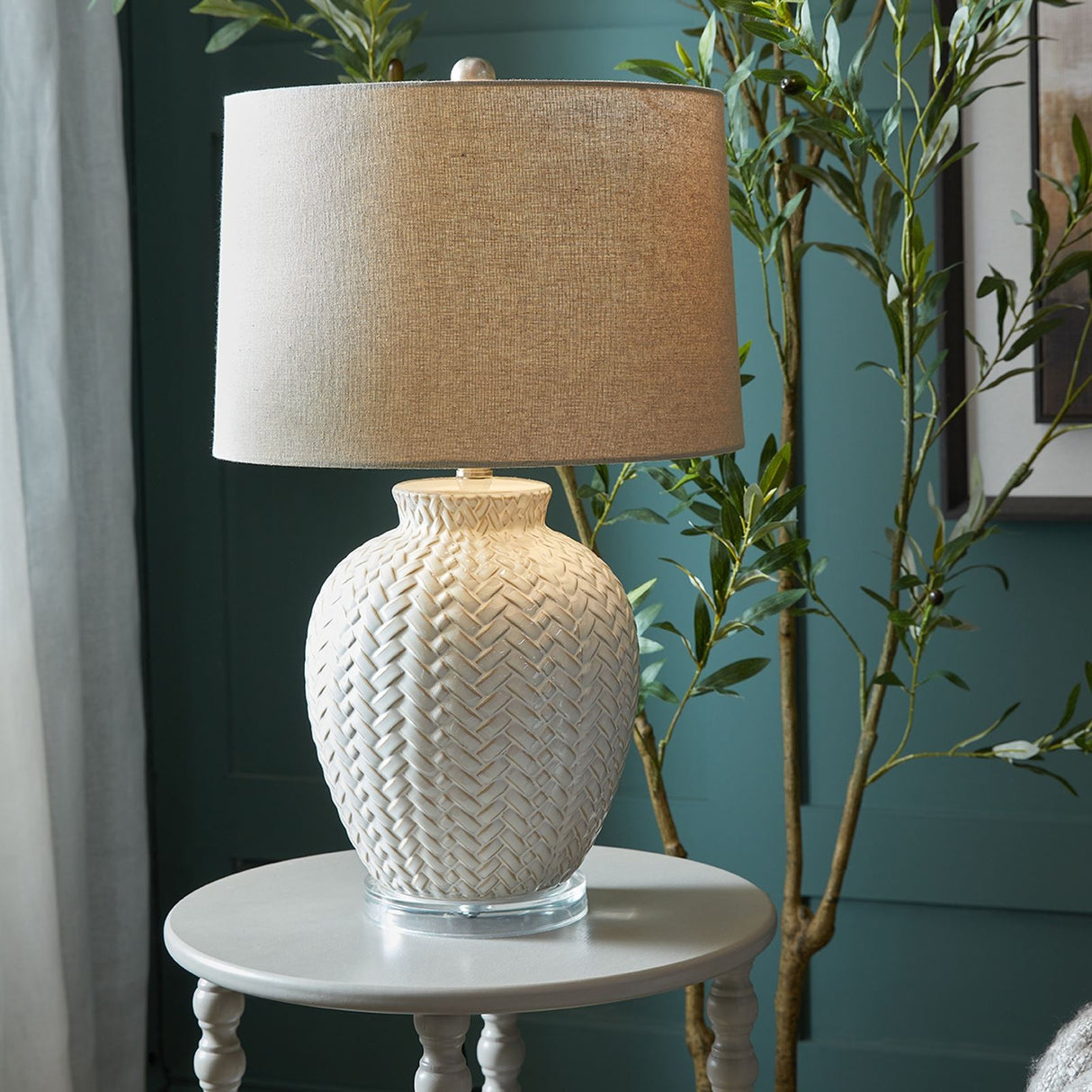 Twill Weave Ceramic Table Lamp with Linen Shade