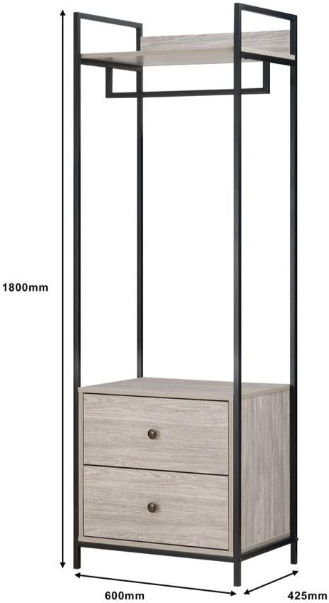 Alva Open Wardrobe Clothes Rail with 2 Drawers & 4 Shelves Set