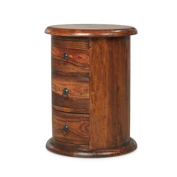Denali 3 Drawer Drum Bedside Table