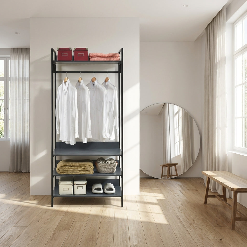Alva Open Wardrobe with Clothes Rail & 4 Shelves