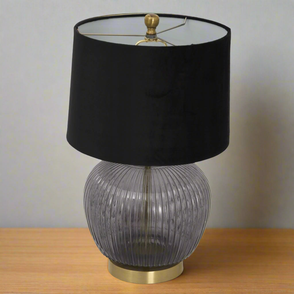 Luxton Glass Fluted Lamp with Velvet Shade