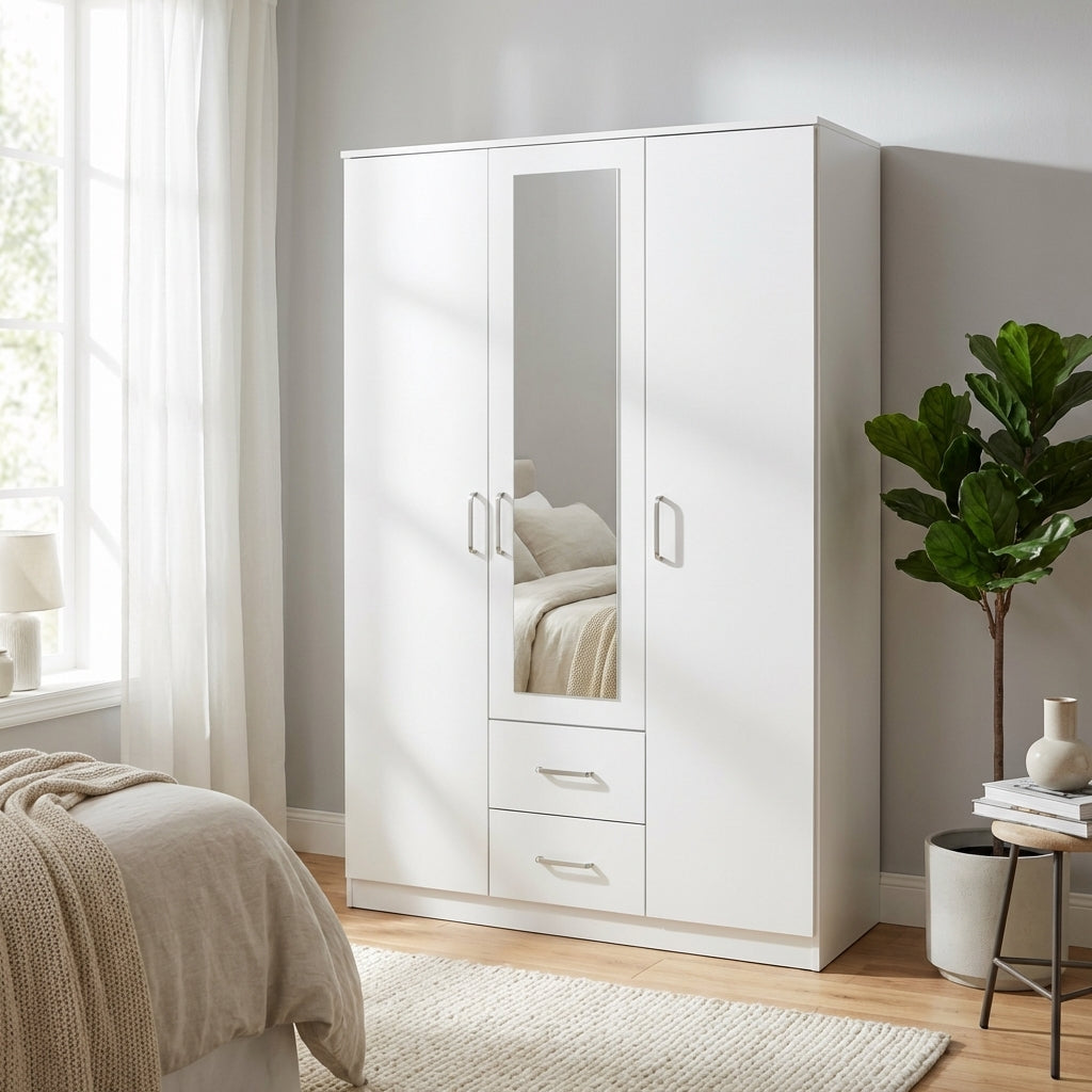 Dakota 3 Door 2 Drawer Mirrored Triple Wardrobe