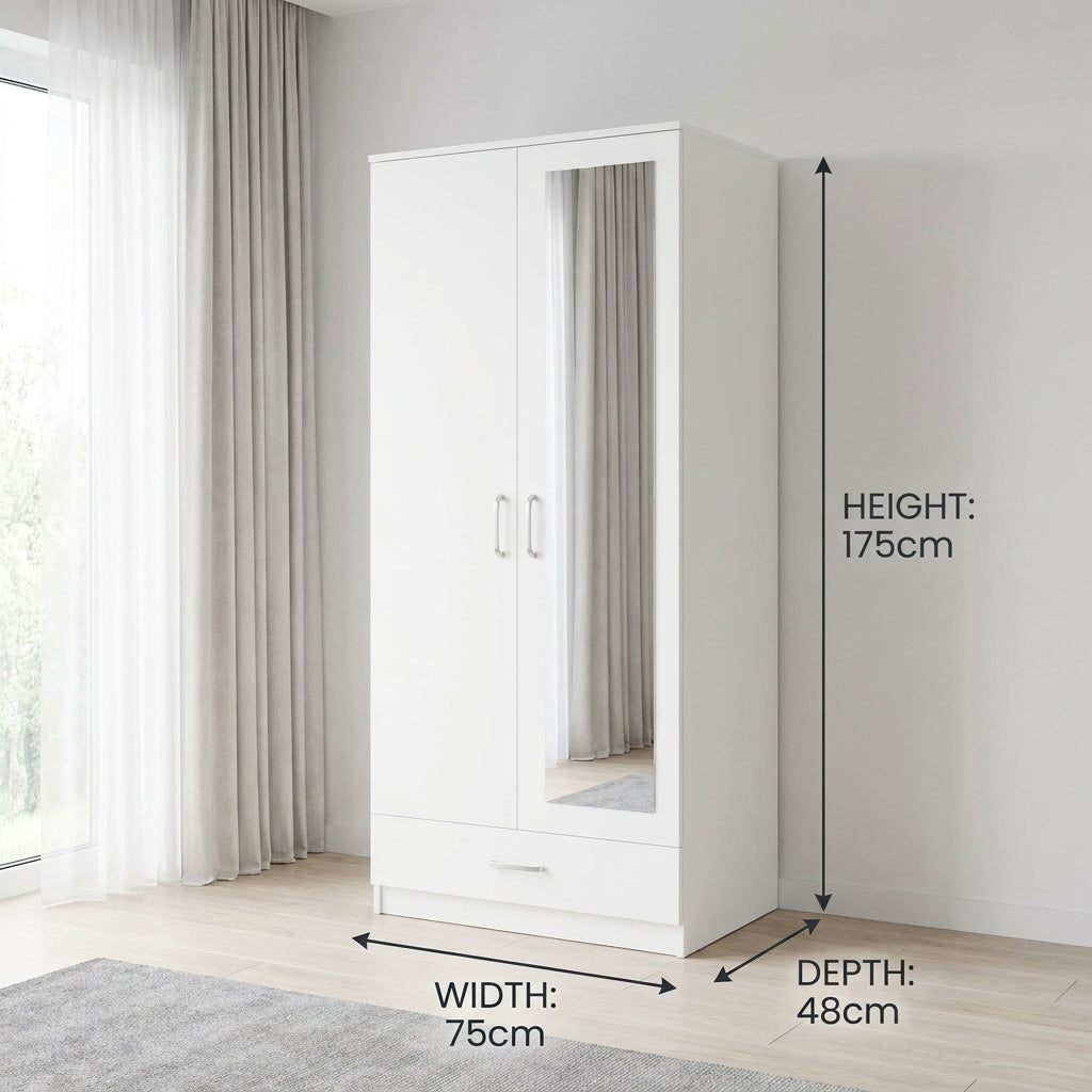 Dakota 2 Door 1 Drawer Double Mirrored Wardrobe
