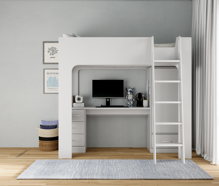 Eden High Sleeper Children's Bed Frame with Wardrobe and Desk