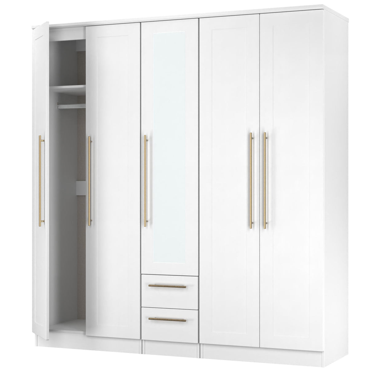 Haworth Tall 5 Door 2 Drawer Mirrored Wardrobe