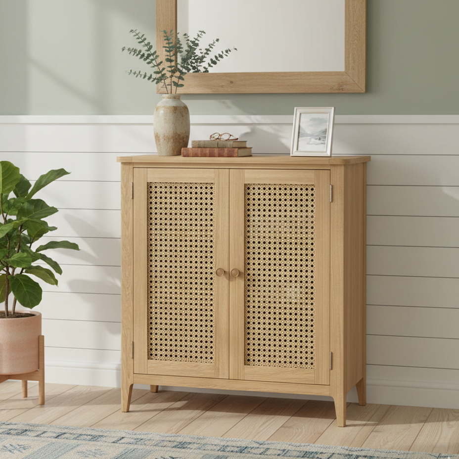 Cypress 2 Door Rattan Cabinet