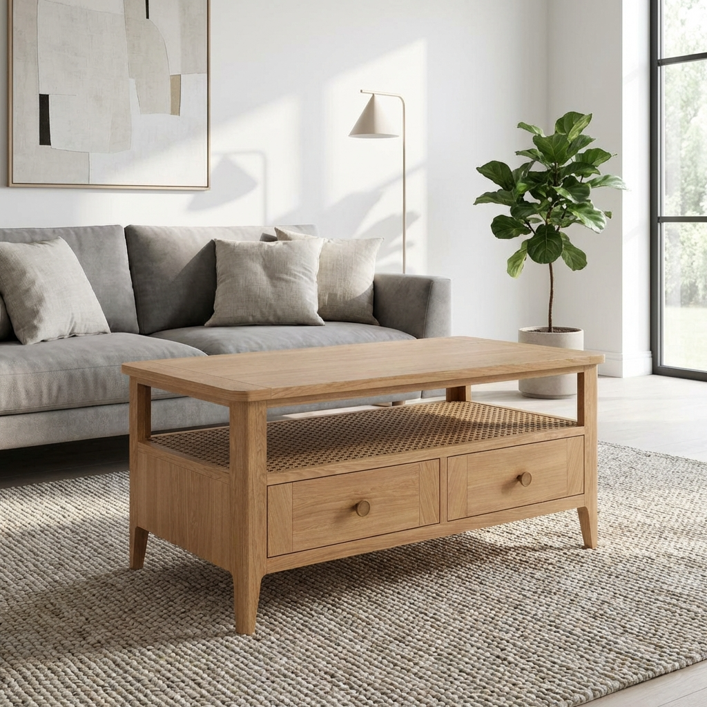 Cypress 2 Drawer Open Shelf Rattan Coffee Table