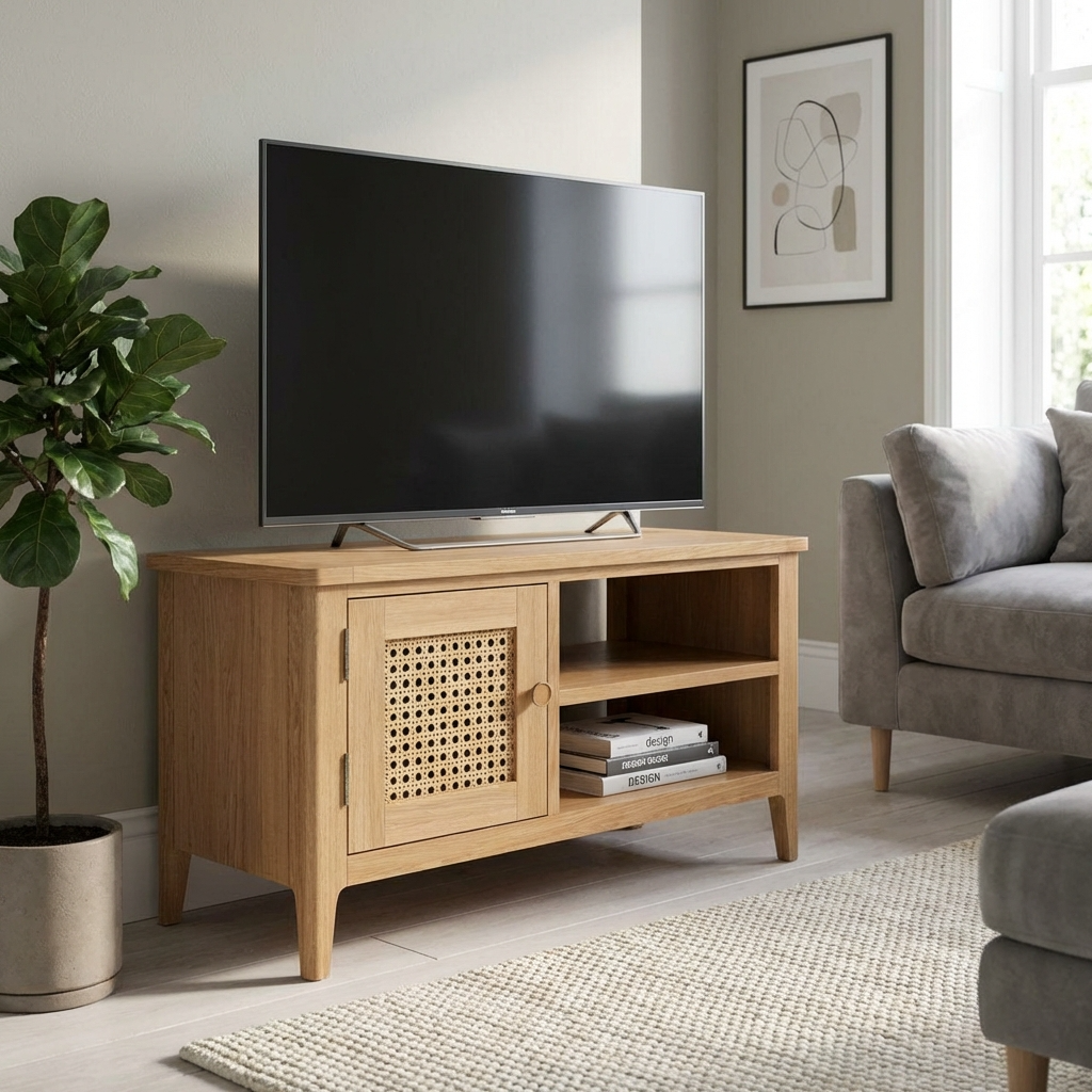 Cypress 1 Door Open Shelf Rattan TV Unit