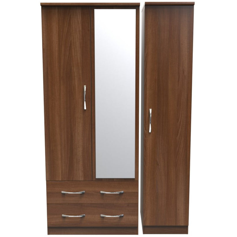 Avon Mirrored 2 Drawer 3 Door Triple Wardrobe