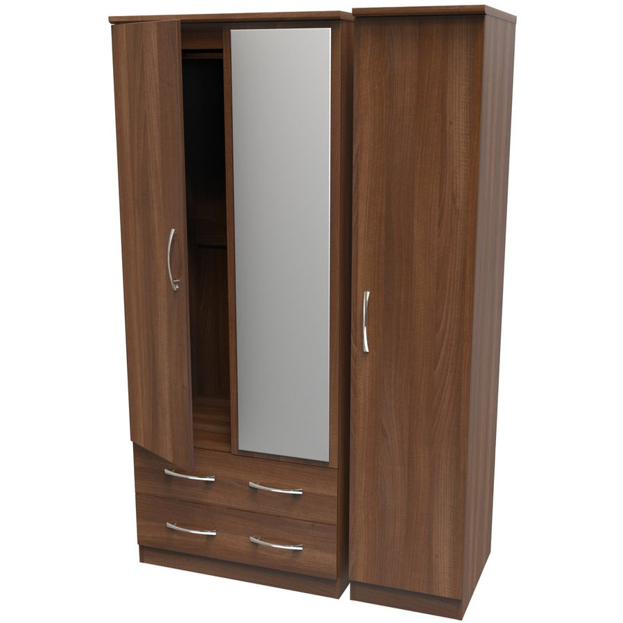 Avon Mirrored 2 Drawer 3 Door Triple Wardrobe