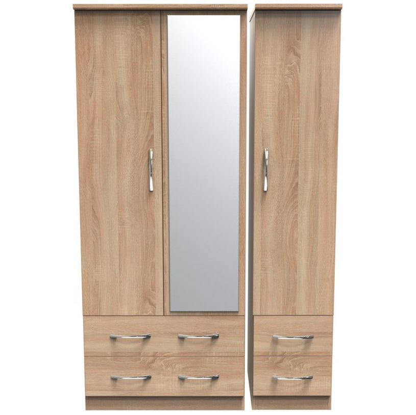 Avon Mirrored 4 Drawer 3 Door Triple Wardrobe