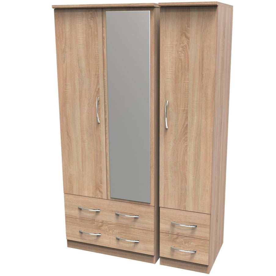 Avon Mirrored 4 Drawer 3 Door Triple Wardrobe