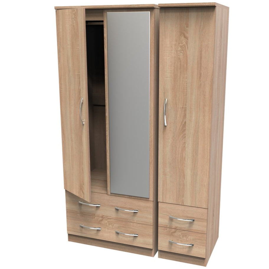 Avon Mirrored 4 Drawer 3 Door Triple Wardrobe