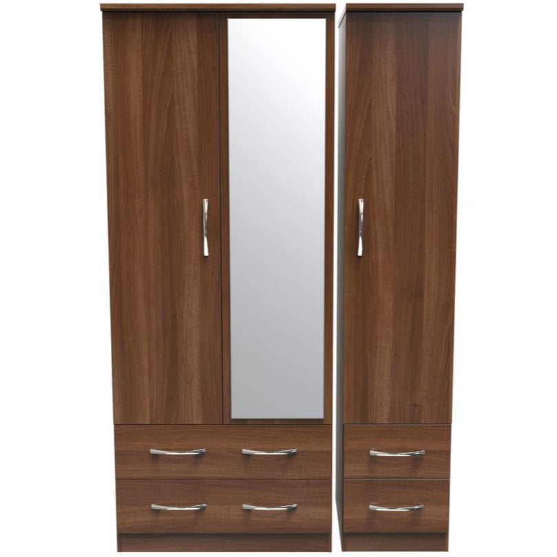Avon Mirrored 4 Drawer 3 Door Triple Wardrobe