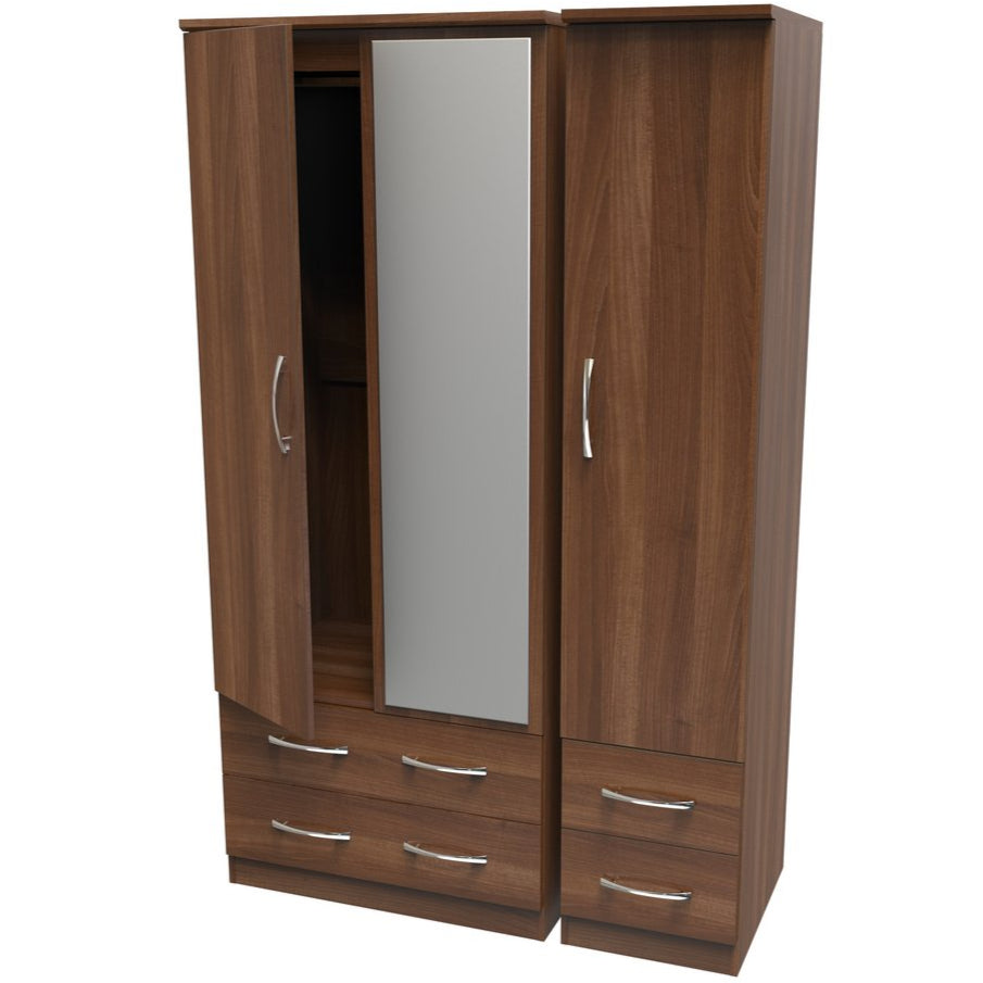 Avon Mirrored 4 Drawer 3 Door Triple Wardrobe