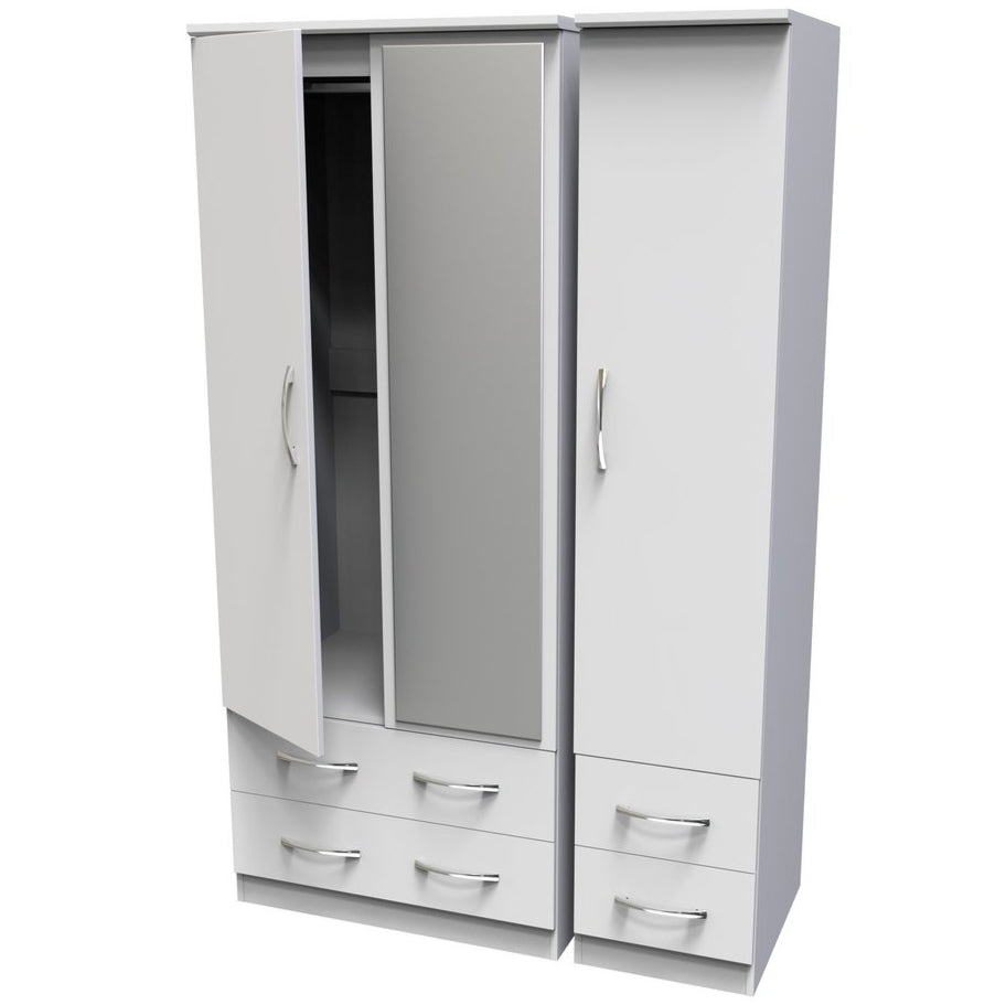 Avon Mirrored 4 Drawer 3 Door Triple Wardrobe