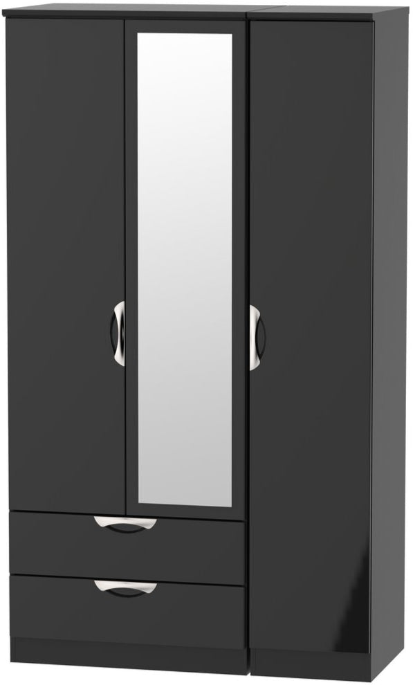 Camden Tall Mirrored Large 2 Drawer 3 Door Triple Wardrobe