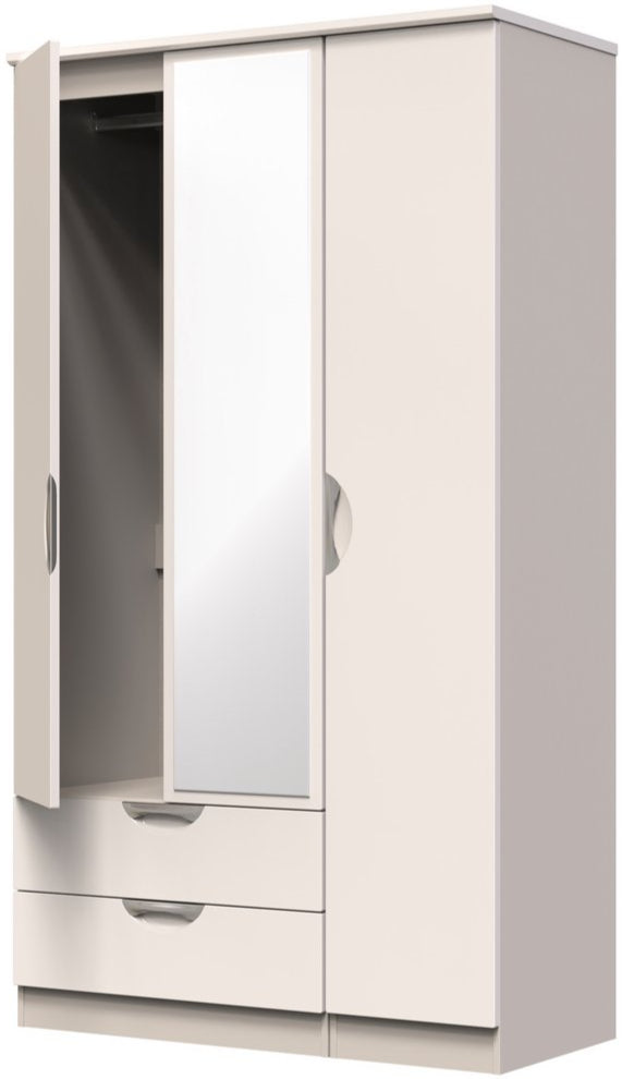 Camden Tall Mirrored Large 2 Drawer 3 Door Triple Wardrobe