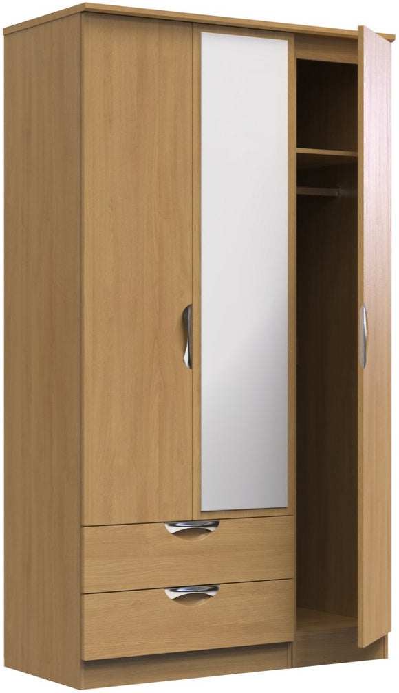 Camden Tall Mirrored Large 2 Drawer 3 Door Triple Wardrobe