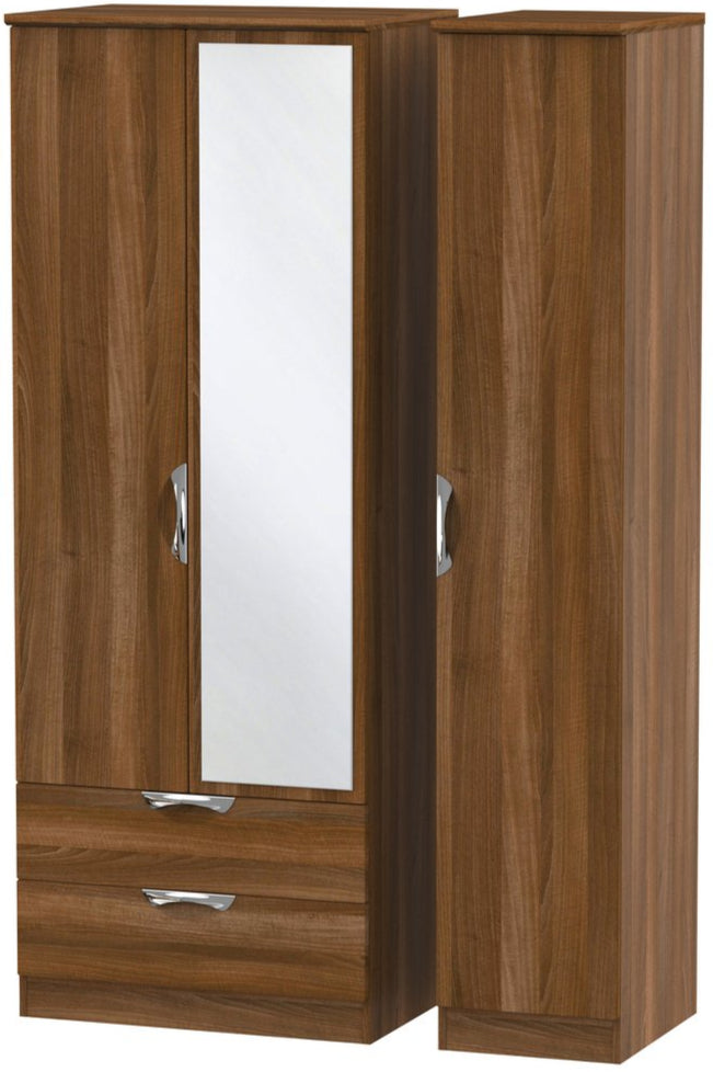 Camden Tall Mirrored Large 2 Drawer 3 Door Triple Wardrobe