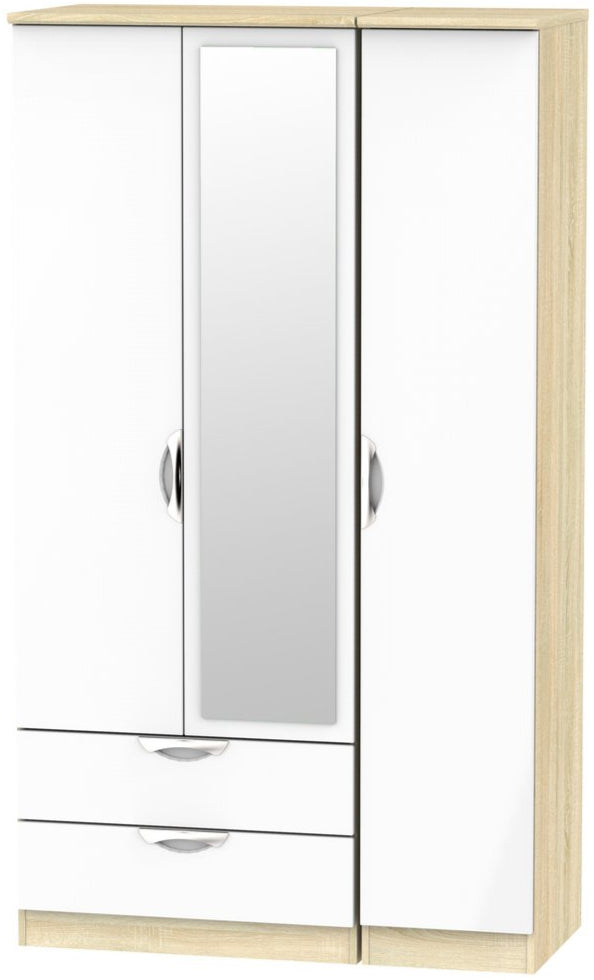 Camden Tall Mirrored Large 2 Drawer 3 Door Triple Wardrobe