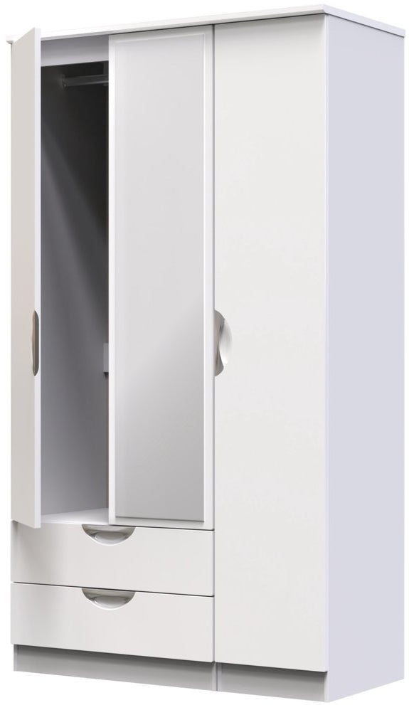 Camden Tall Mirrored Large 2 Drawer 3 Door Triple Wardrobe