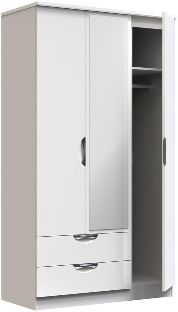Camden Tall Mirrored Large 2 Drawer 3 Door Triple Wardrobe