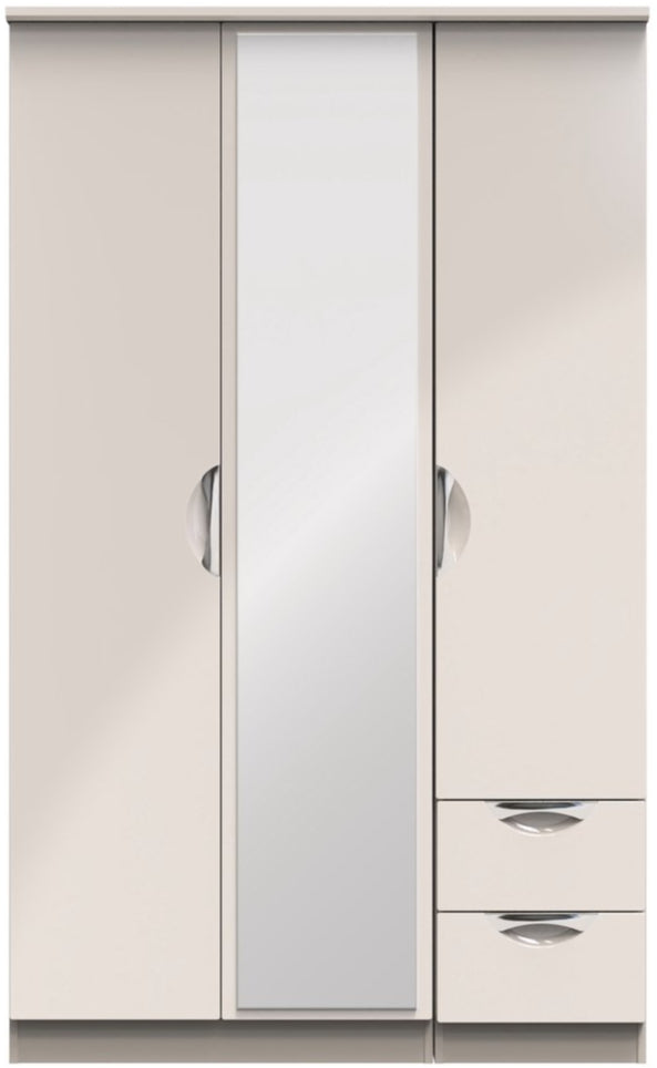 Camden Mirrored Small 2 Drawer 3 Door Triple Wardrobe