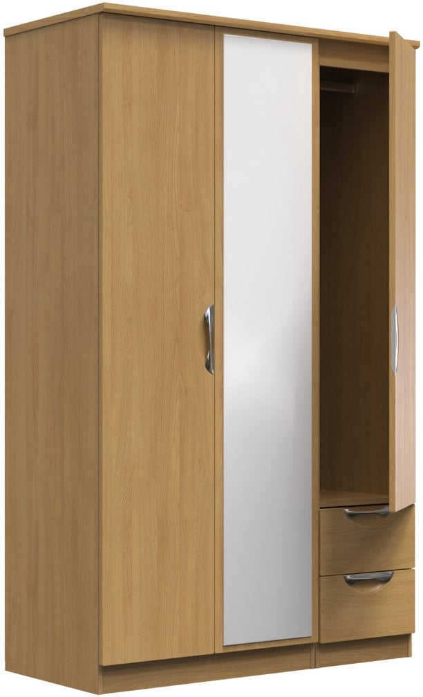 Camden Mirrored Small 2 Drawer 3 Door Triple Wardrobe