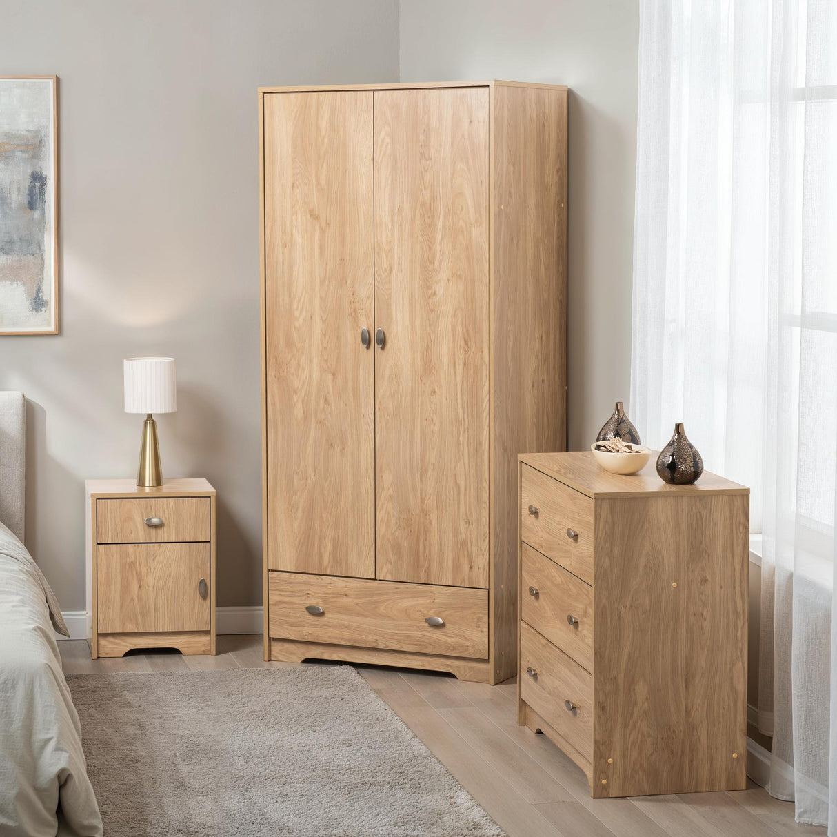 Carlton 2 Door 1 Drawer Wardrobe 3 Piece Bedroom Set