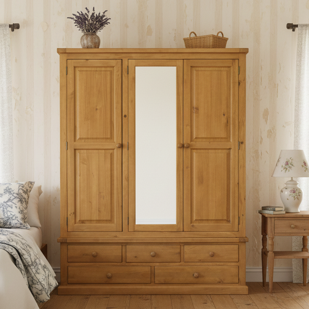 Verde 3 Door 5 Drawer Mirrored Large Triple Wardrobe