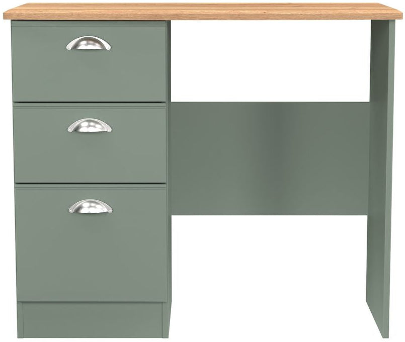 Victoria 3 Drawer Single Pedestal Dressing Table with Oak Top