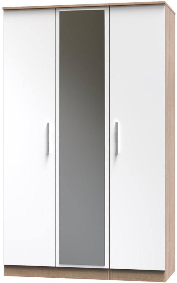 Contrast Mirrored 3 Door Triple Wardrobe