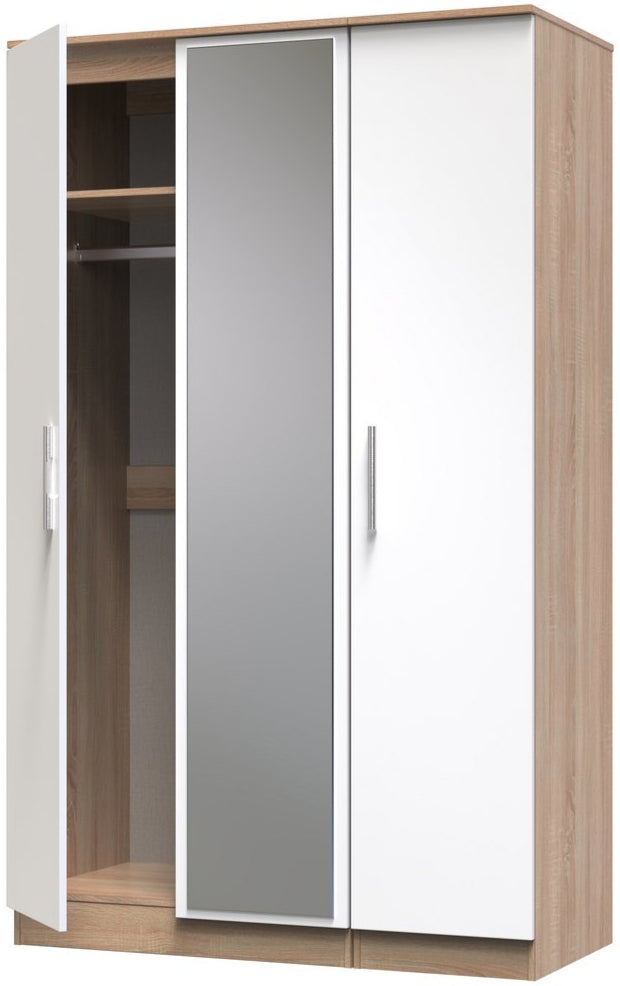 Contrast Mirrored 3 Door Triple Wardrobe