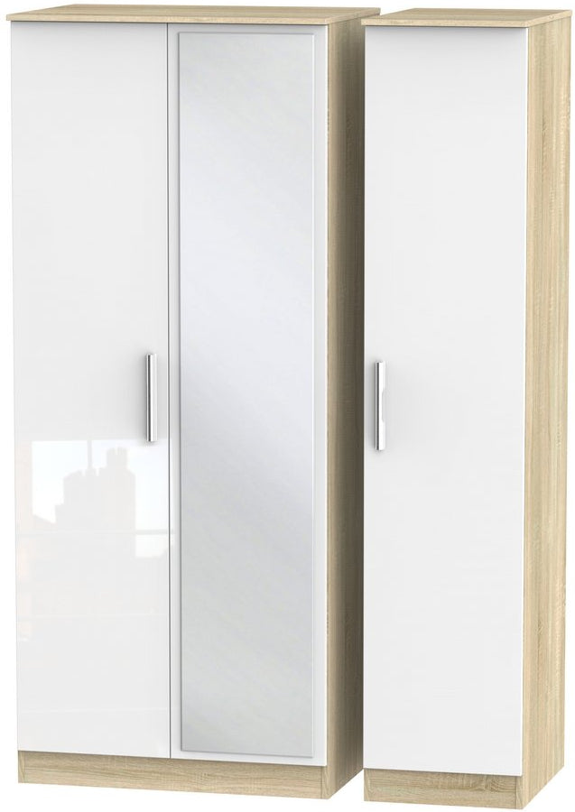Contrast Mirrored 3 Door Triple Wardrobe