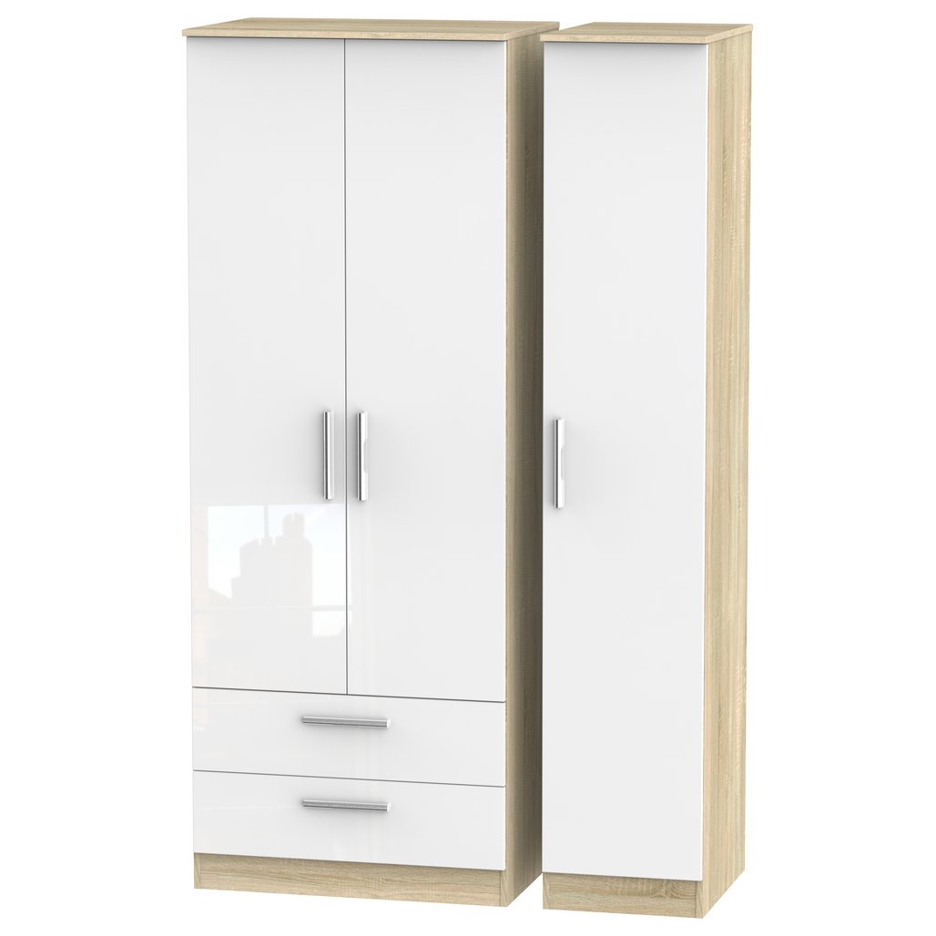 Contrast Tall Large 2 Drawer 3 Door Triple Wardrobe