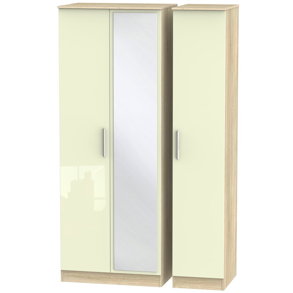 Contrast Tall Mirrored 3 Door Triple Wardrobe