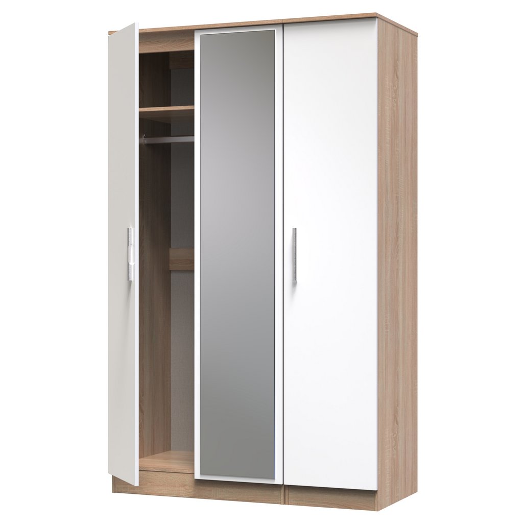 Contrast Tall Mirrored 3 Door Triple Wardrobe